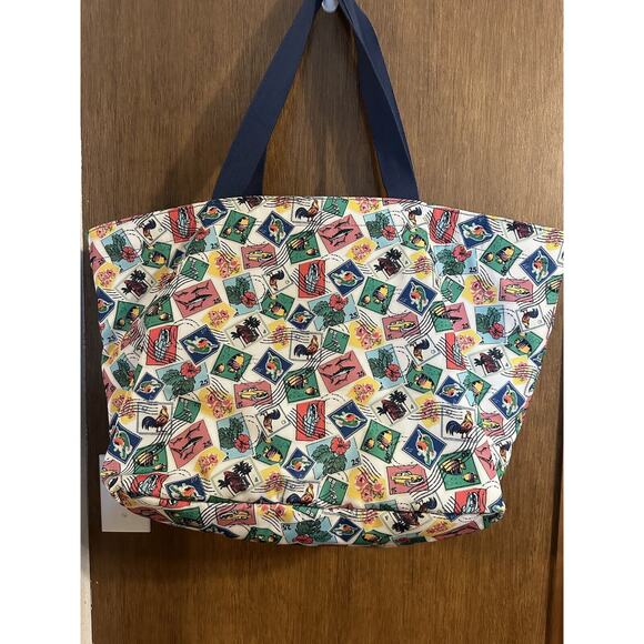 Vera Bradley Large Retired Tote Cuban stamp Mesh Expandable Inside Pocket - Picture 3 of 13